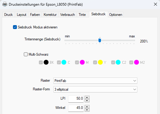 Siebdruck Einstellungen